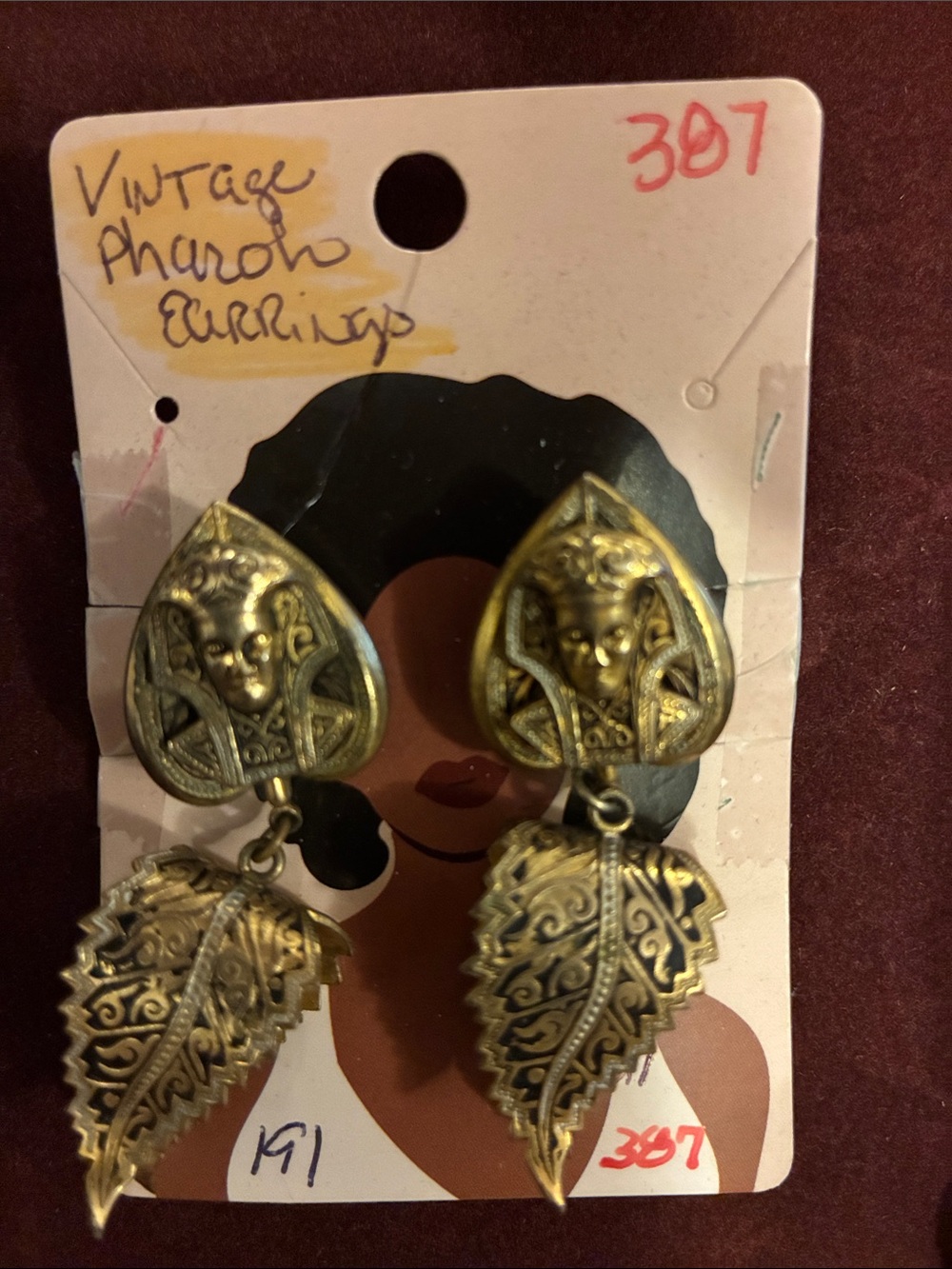 Gold-Tone Vintage Pharaoh Drop Earrings